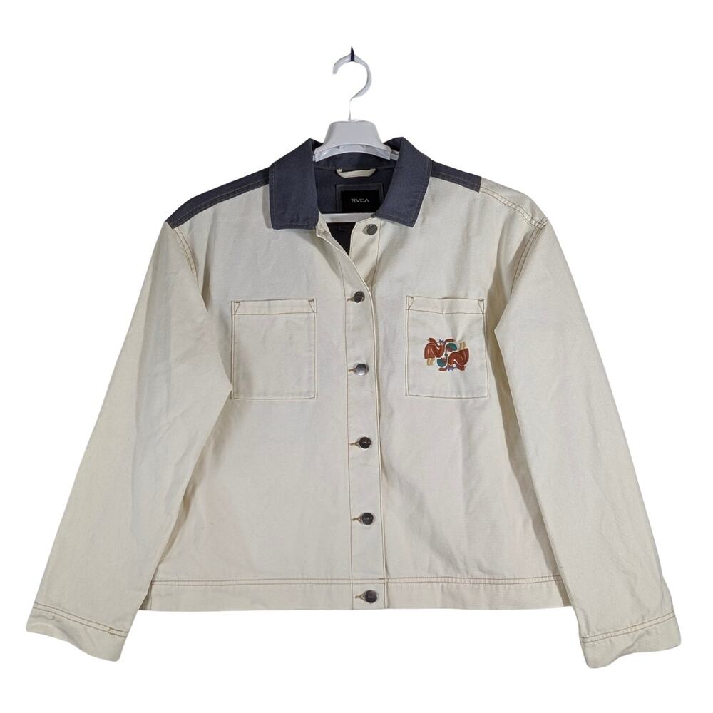 RVCA Lauryn Alvarez Shacket in Natural Cream Gray Embroidered Women’s Size M